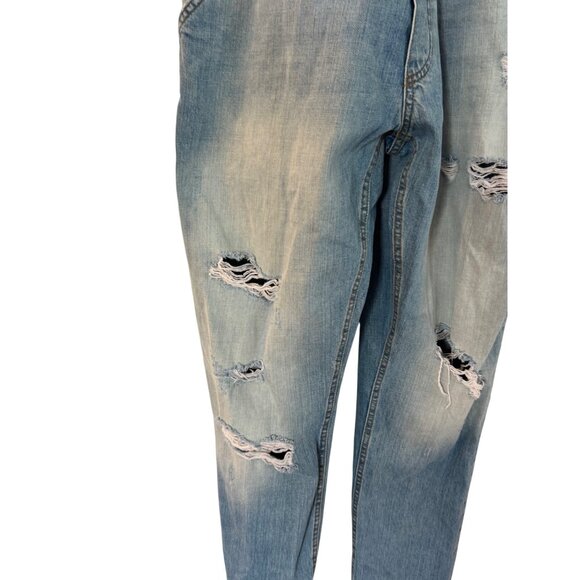 Zara Man Denim Overalls Distressed Large Light Blue - Picture 5 of 9